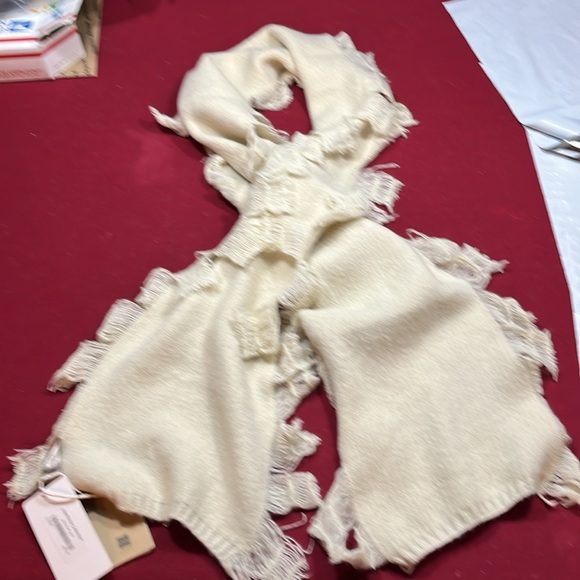 NEW HAWTHORNE cream CASHMERE long knit SCARF 73” long fringe sides LOOK CASHMERE - Picture 2 of 11